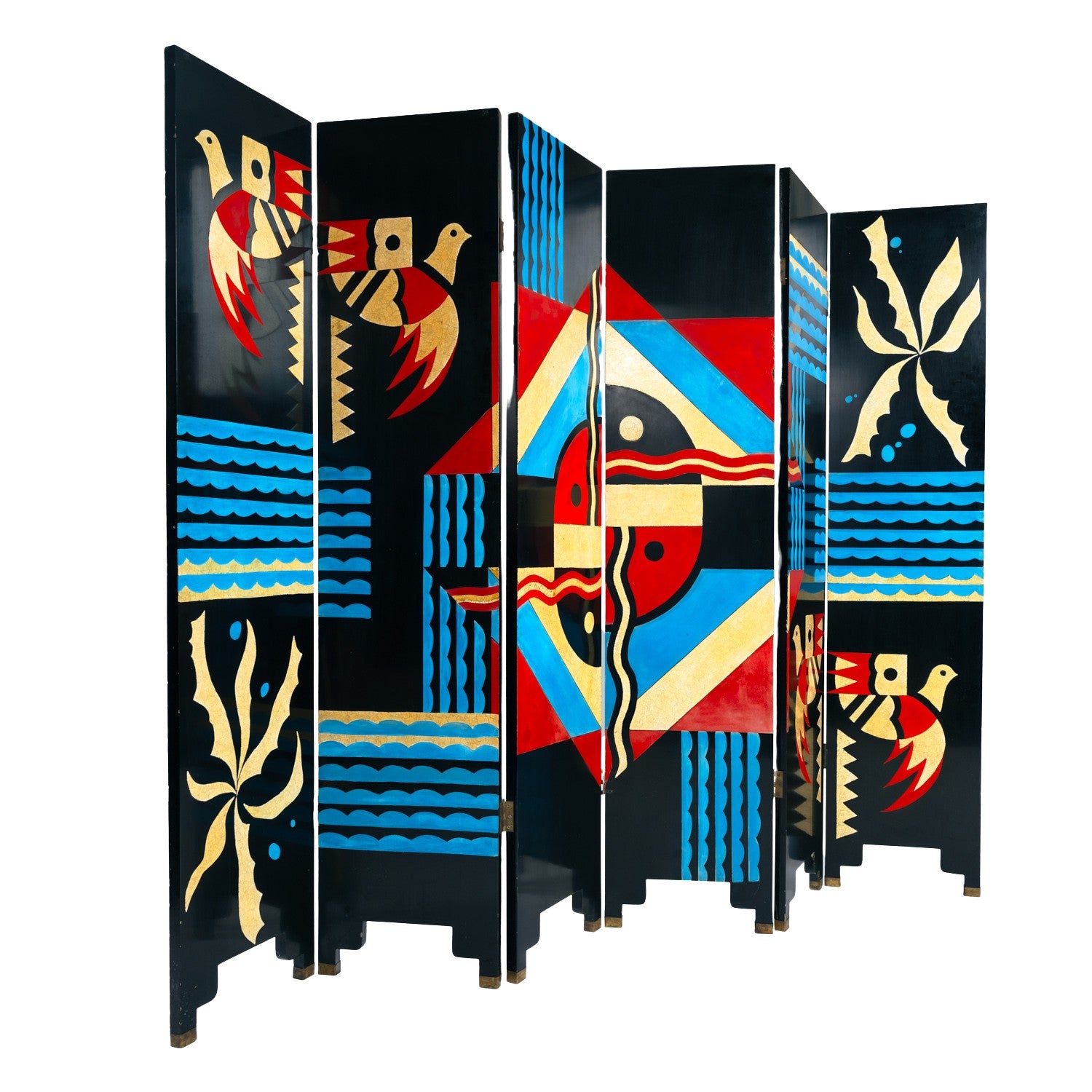 Art_Deco_Six-Piece_Room_Divider_Screen_with_Hand-Painted_Birds,_1970