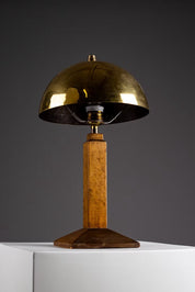 Art_Deco_Wooden_Table_Lamp_with_Brass_Shade,_1930s