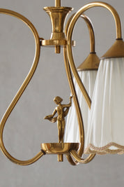 Art_Nouveau_Brass_Chandelier_with_Figural_Detail_and_Pleated_Shades