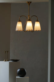 Art_Nouveau_Brass_Chandelier_with_Figural_Detail_and_Pleated_Shades