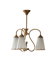 Art_Nouveau_Brass_Chandelier_with_Figural_Detail_and_Pleated_Shades