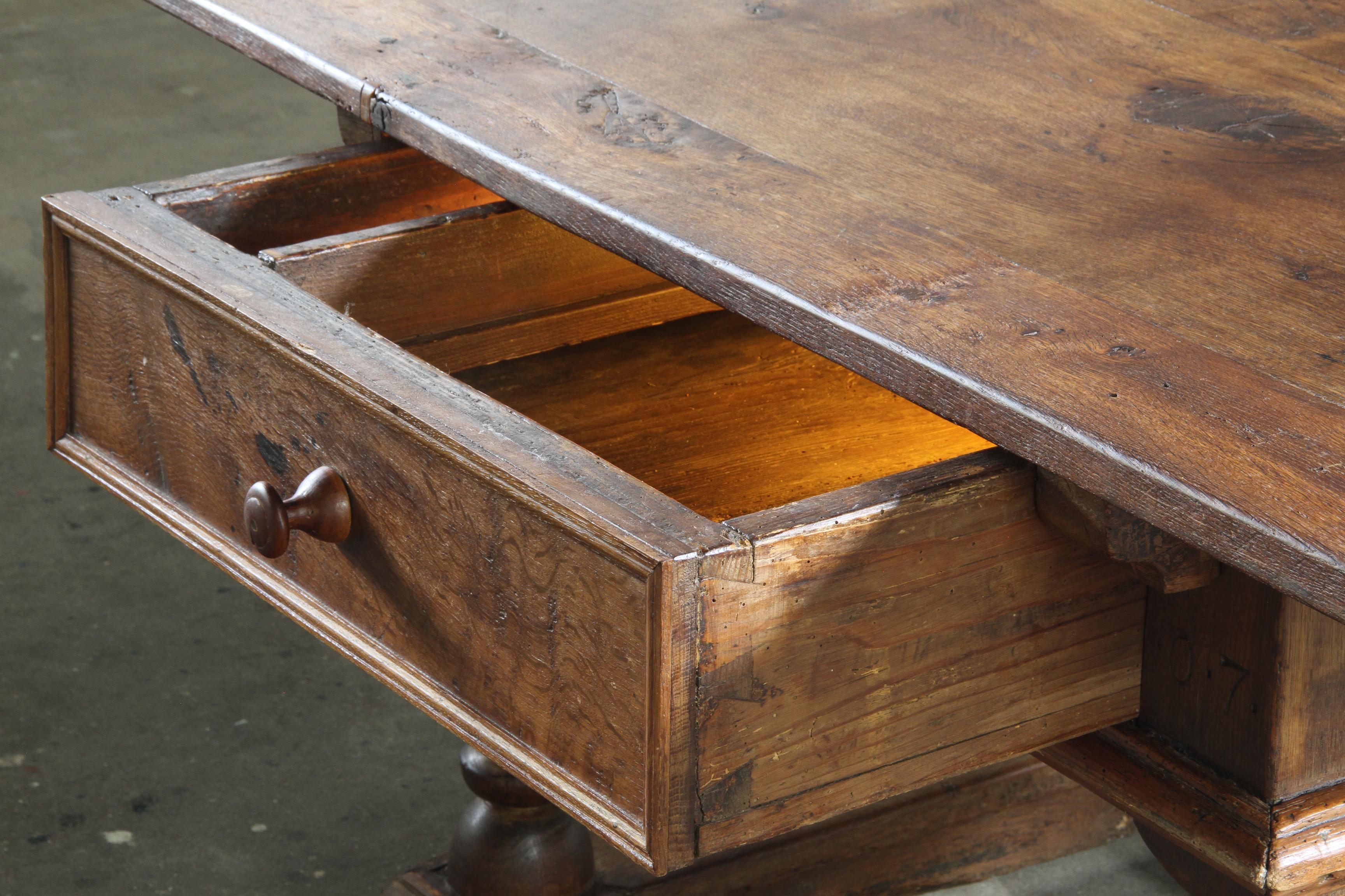Antique_Solid_Oak_Farmhouse_Tavern_Table_with_Baroque_Details_and_Drawer