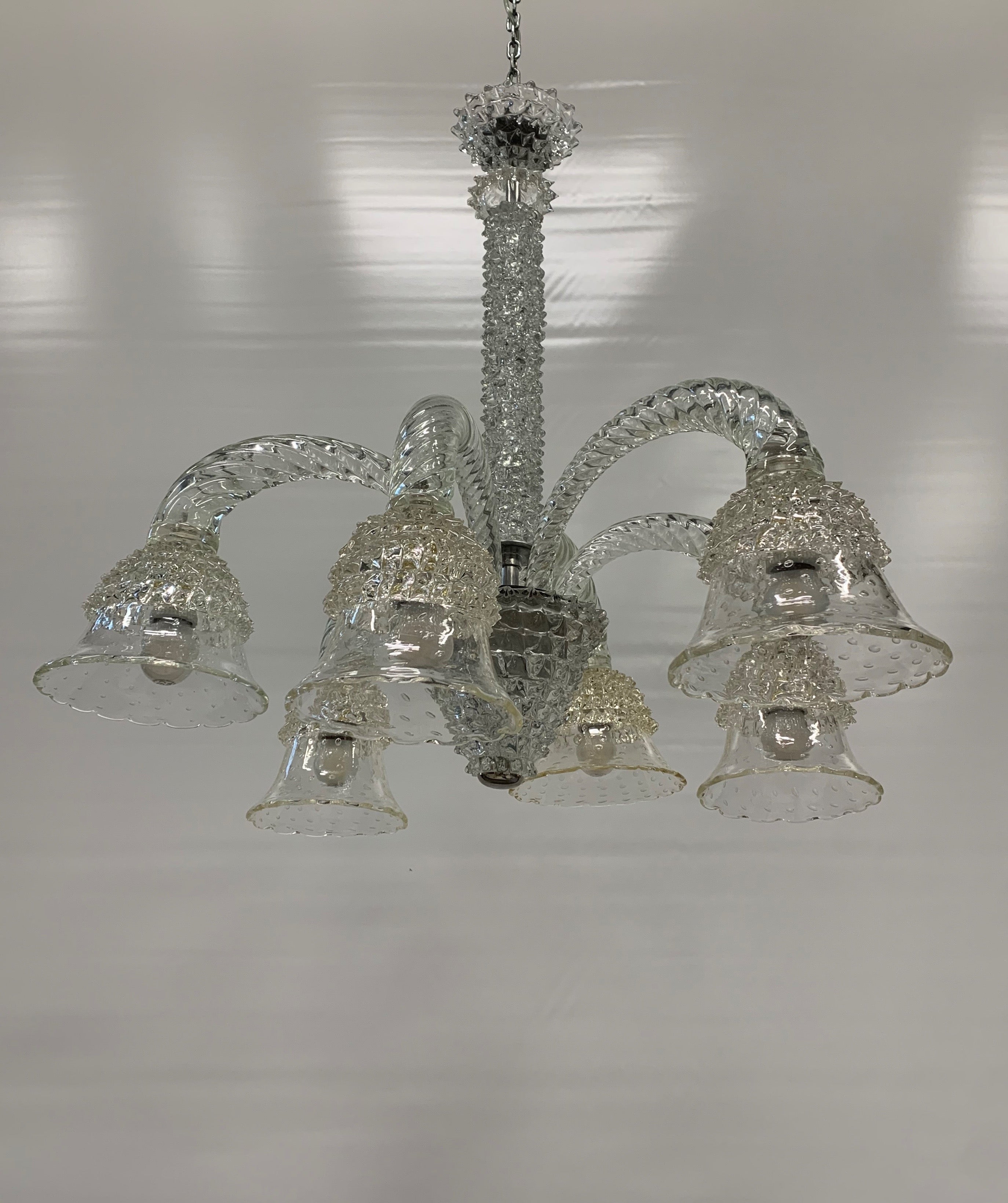 Barovier_&_Toso_Attributed_Murano_Glass_6_Light_Chandelier,_Rostrato_Glass,_Italy,_1950s