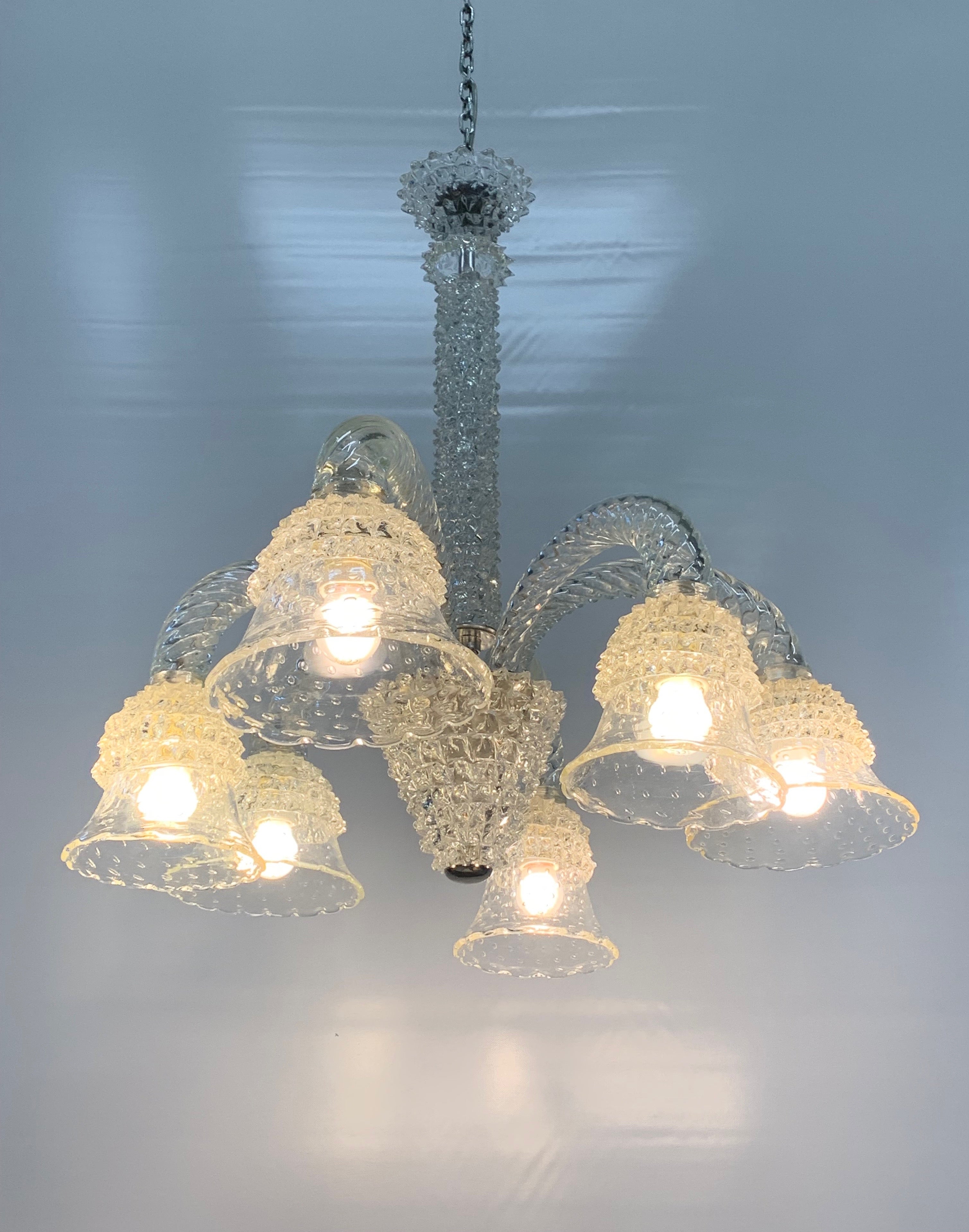 Barovier_&_Toso_Attributed_Murano_Glass_6_Light_Chandelier,_Rostrato_Glass,_Italy,_1950s
