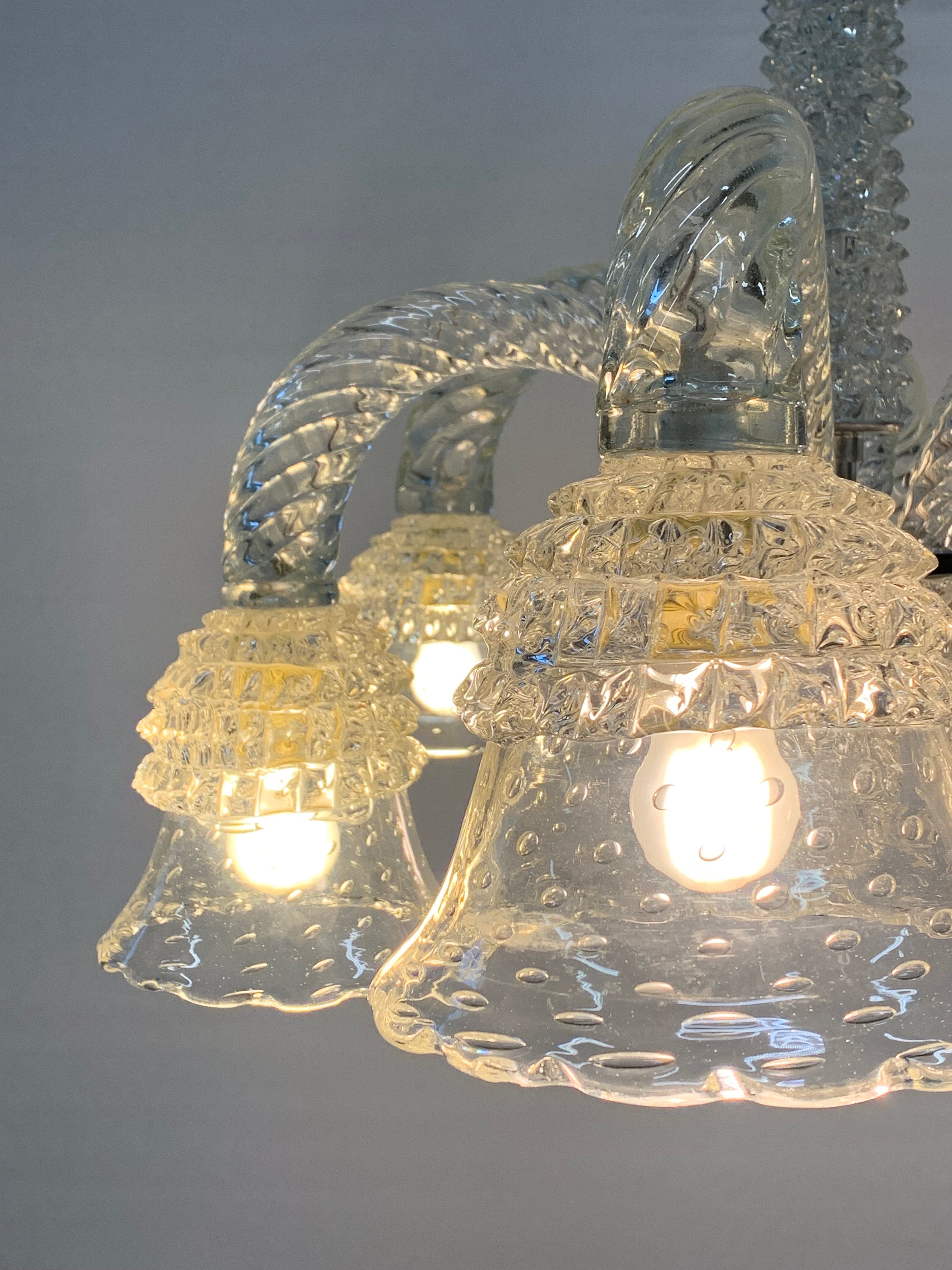 Barovier_&_Toso_Attributed_Murano_Glass_6_Light_Chandelier,_Rostrato_Glass,_Italy,_1950s