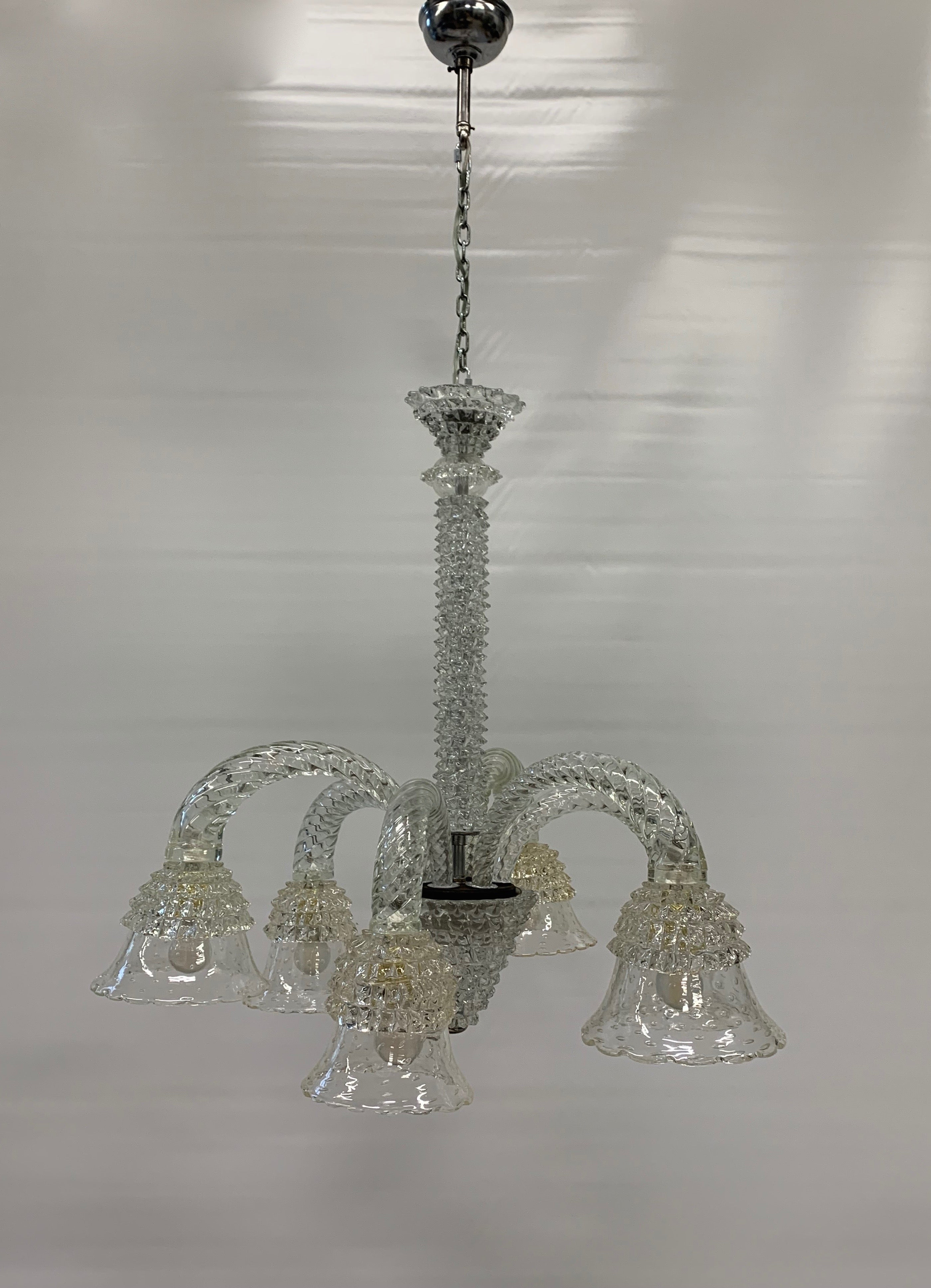 Barovier_&_Toso_Attributed_Murano_Glass_6_Light_Chandelier,_Rostrato_Glass,_Italy,_1950s