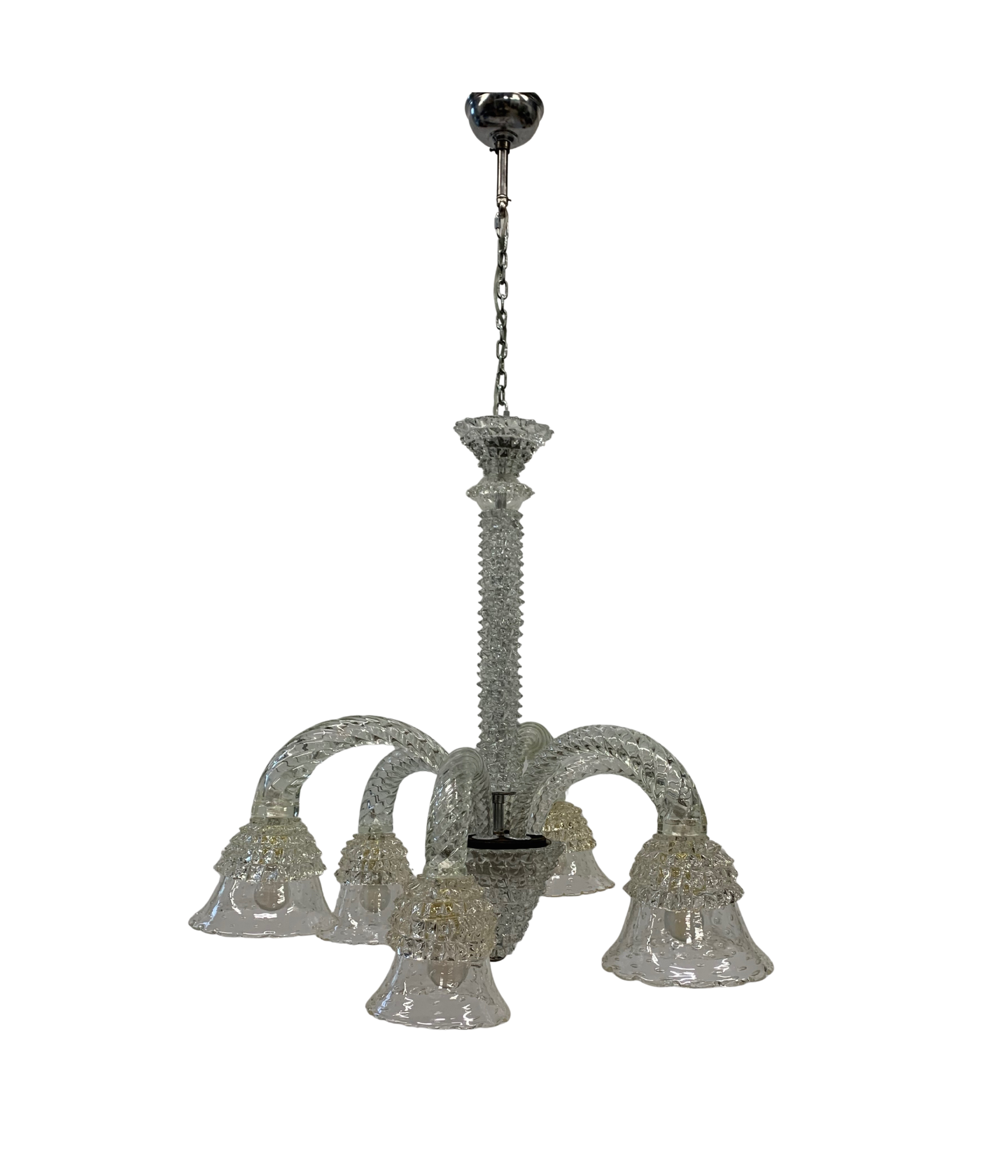 Barovier_&_Toso_Attributed_Murano_Glass_6_Light_Chandelier,_Rostrato_Glass,_Italy,_1950s