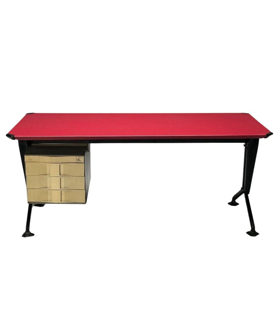 BBPR_Olivetti_Desk_in_Metal_with_Red_Leather_1950s_Italy
