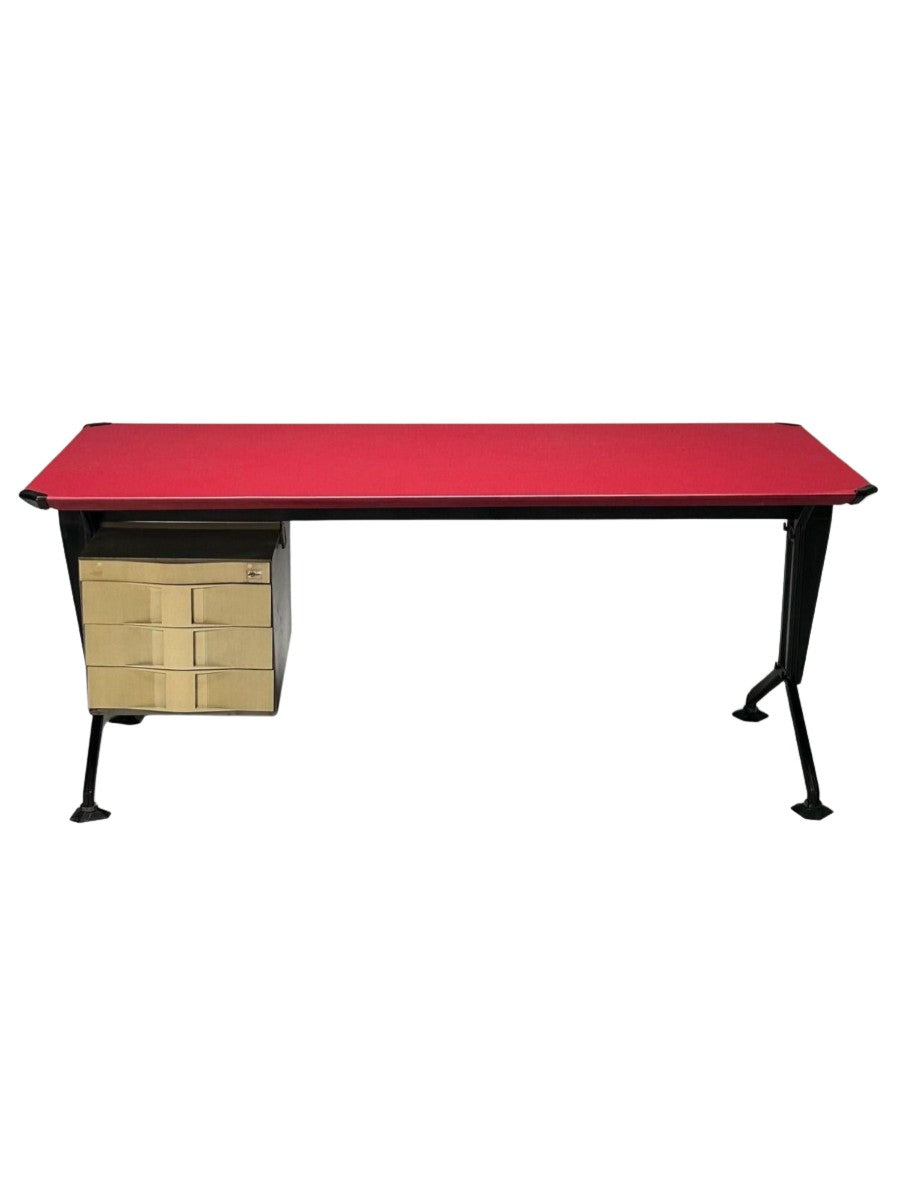BBPR_Olivetti_Desk_in_Metal_with_Red_Leather_1950s_Italy