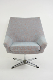 1970s_Swivel_Shell_Armchair_in_Light_Blue_and_Terracotta_Fabric_with_Chrome_Base