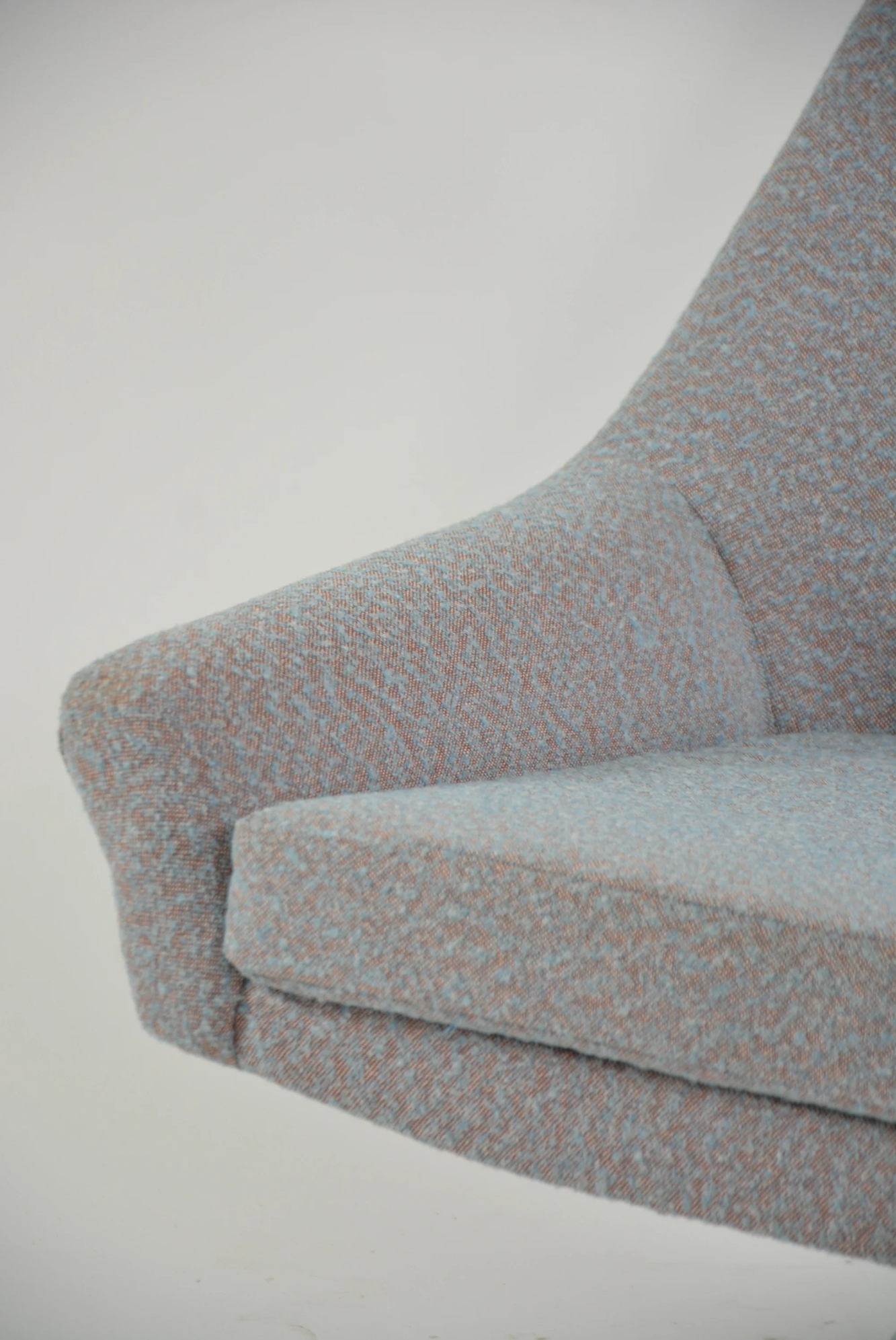 1970s_Swivel_Shell_Armchair_in_Light_Blue_and_Terracotta_Fabric_with_Chrome_Base