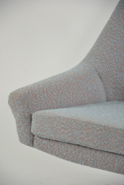 1970s_Swivel_Shell_Armchair_in_Light_Blue_and_Terracotta_Fabric_with_Chrome_Base