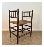 Dutch_Bobbin_Turned_Wood_Stool_or_Small_Bench_with_Rush_Seat,_Early_20th_Century