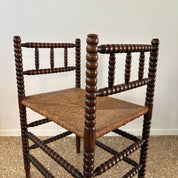 Dutch_Bobbin_Turned_Wood_Stool_or_Small_Bench_with_Rush_Seat,_Early_20th_Century