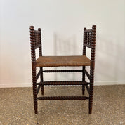 Dutch_Bobbin_Turned_Wood_Stool_or_Small_Bench_with_Rush_Seat,_Early_20th_Century