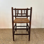 Dutch_Bobbin_Turned_Wood_Stool_or_Small_Bench_with_Rush_Seat,_Early_20th_Century