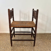 Dutch_Bobbin_Turned_Wood_Stool_or_Small_Bench_with_Rush_Seat,_Early_20th_Century