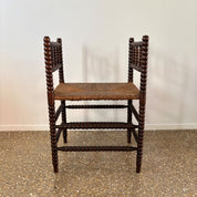Dutch_Bobbin_Turned_Wood_Stool_or_Small_Bench_with_Rush_Seat,_Early_20th_Century