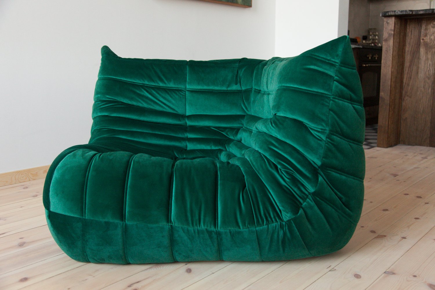 Bottle_Green_Velvet_Togo_Corner_Chair_by_Michel_Ducaroy_for_Ligne_Roset,_France