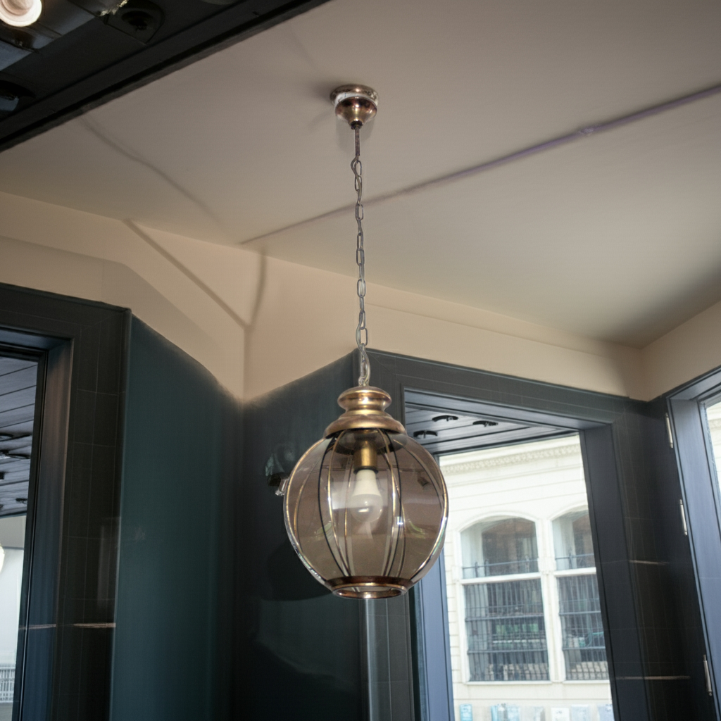 Brass_chandelier_with_smoked_glass_segments,_second_half_of_the_20th_century