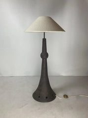 Brutalist_Ceramic_Floor_Lamp_with_Bouclé_Shade,_1960s,_Netherlands