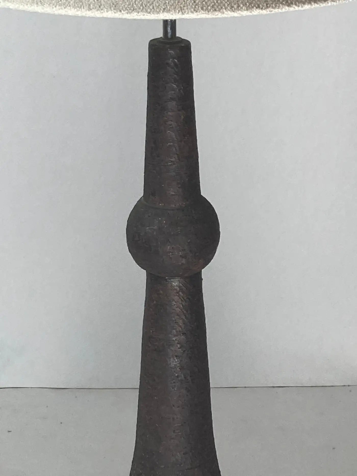 Brutalist_Ceramic_Floor_Lamp_with_Bouclé_Shade,_1960s,_Netherlands