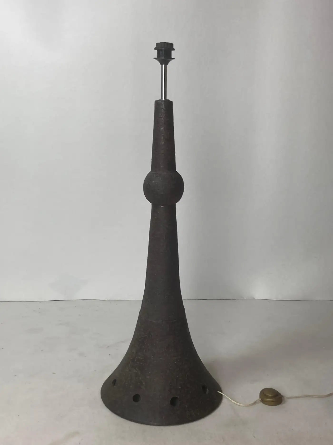 Brutalist_Ceramic_Floor_Lamp_with_Bouclé_Shade,_1960s,_Netherlands