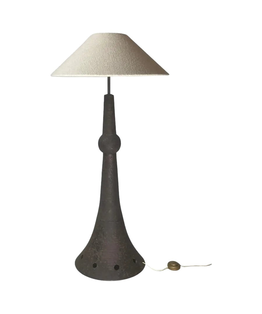Brutalist_Ceramic_Floor_Lamp_with_Bouclé_Shade,_1960s,_Netherlands