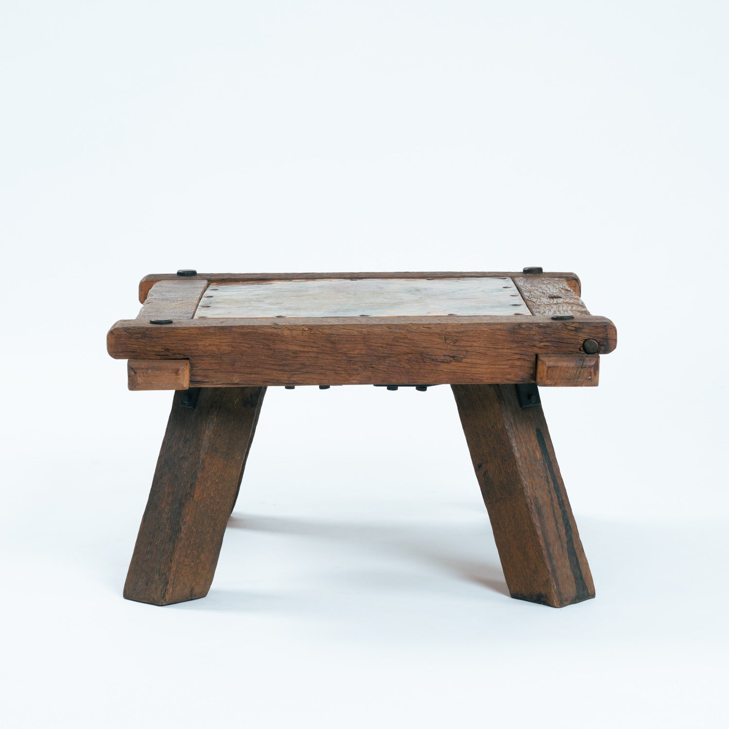 Rustic_Copper_Coffee_Table_with_Solid_Wood_Frame,_German_Mid_Century_Modern,_1970s