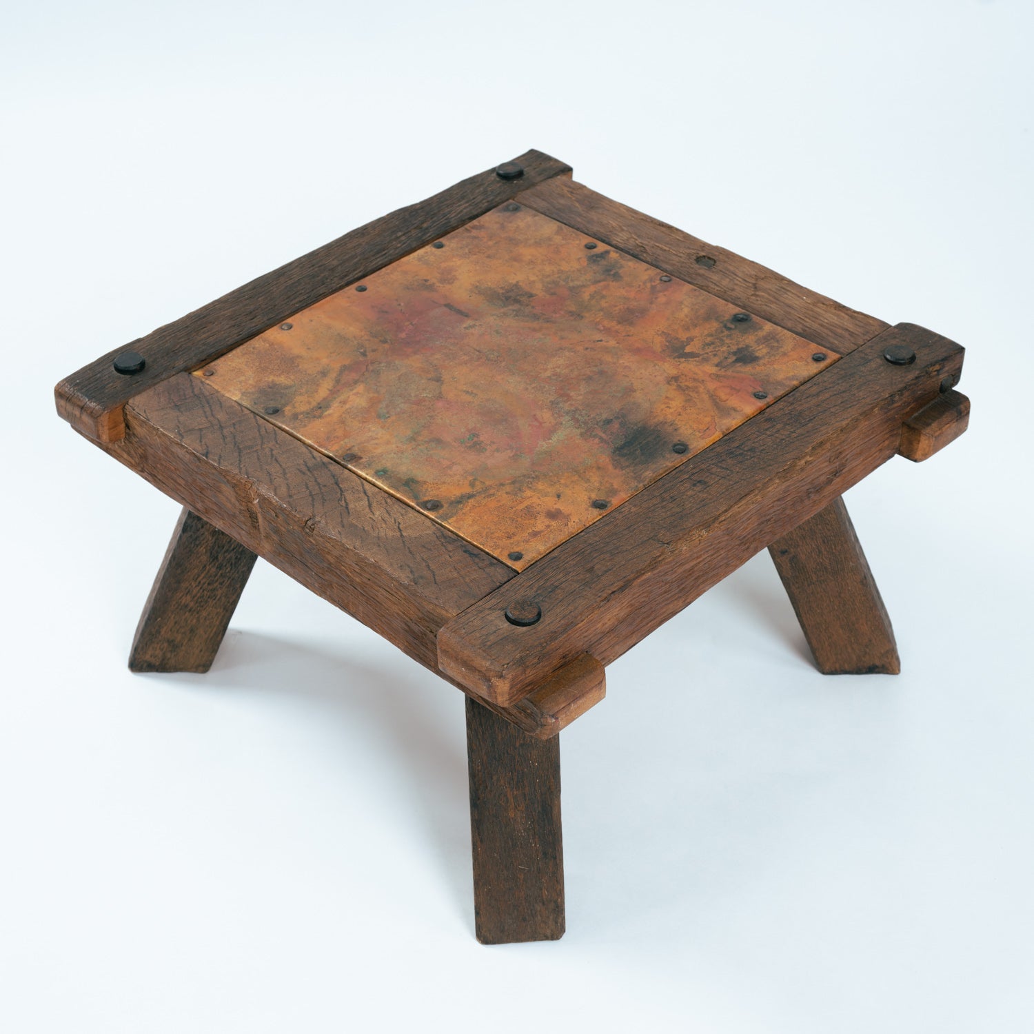 Rustic_Copper_Coffee_Table_with_Solid_Wood_Frame,_German_Mid_Century_Modern,_1970s
