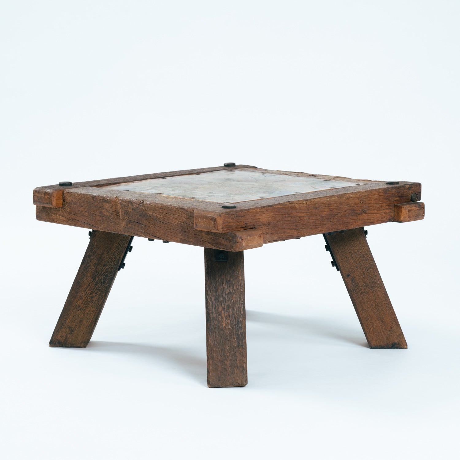Rustic_Copper_Coffee_Table_with_Solid_Wood_Frame,_German_Mid_Century_Modern,_1970s