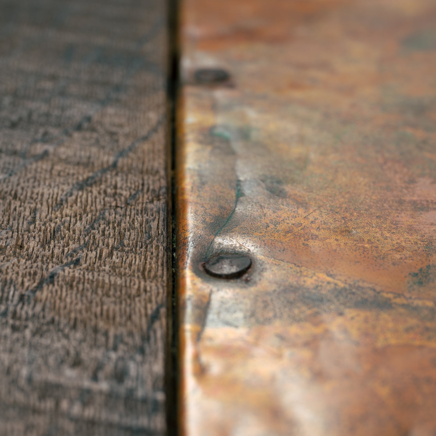 Rustic_Copper_Coffee_Table_with_Solid_Wood_Frame,_German_Mid_Century_Modern,_1970s