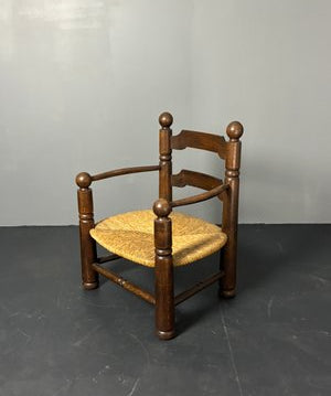 Brutalist_French_Low_Rush_Oak_Armchair_by_Charles_Dudouyt,_1940s