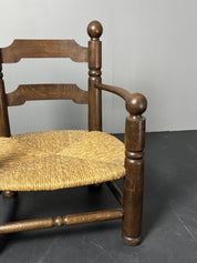 Brutalist_French_Low_Rush_Oak_Armchair_by_Charles_Dudouyt,_1940s