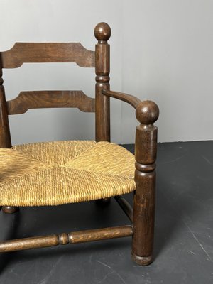 Brutalist_French_Low_Rush_Oak_Armchair_by_Charles_Dudouyt,_1940s