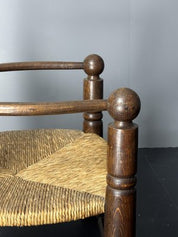 Brutalist_French_Low_Rush_Oak_Armchair_by_Charles_Dudouyt,_1940s