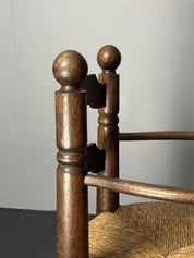 Brutalist_French_Low_Rush_Oak_Armchair_by_Charles_Dudouyt,_1940s