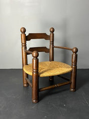 Brutalist_French_Low_Rush_Oak_Armchair_by_Charles_Dudouyt,_1940s