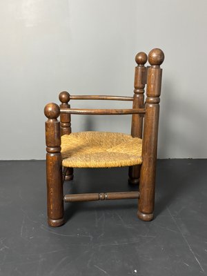 Brutalist_French_Low_Rush_Oak_Armchair_by_Charles_Dudouyt,_1940s