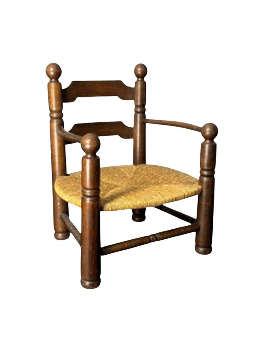 Brutalist_French_Low_Rush_Oak_Armchair_by_Charles_Dudouyt,_1940s