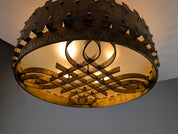 1940s_Brutalist_Flush_Mount_Ceiling_Lamp_in_Hammered_Gilt_Wrought_Iron