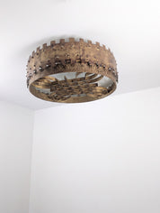 1940s_Brutalist_Flush_Mount_Ceiling_Lamp_in_Hammered_Gilt_Wrought_Iron