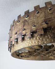 1940s_Brutalist_Flush_Mount_Ceiling_Lamp_in_Hammered_Gilt_Wrought_Iron