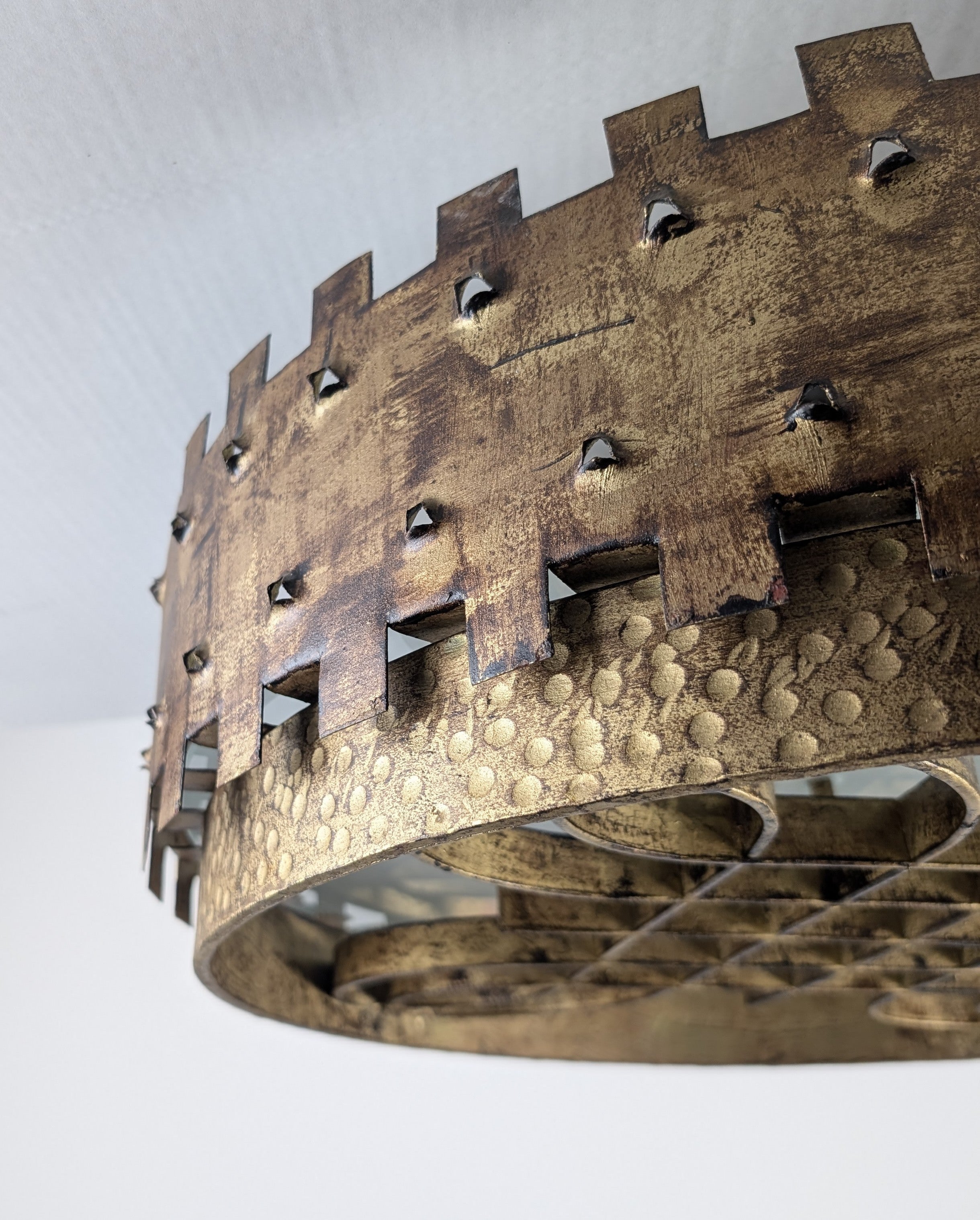 1940s_Brutalist_Flush_Mount_Ceiling_Lamp_in_Hammered_Gilt_Wrought_Iron