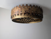1940s_Brutalist_Flush_Mount_Ceiling_Lamp_in_Hammered_Gilt_Wrought_Iron