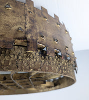 1940s_Brutalist_Flush_Mount_Ceiling_Lamp_in_Hammered_Gilt_Wrought_Iron