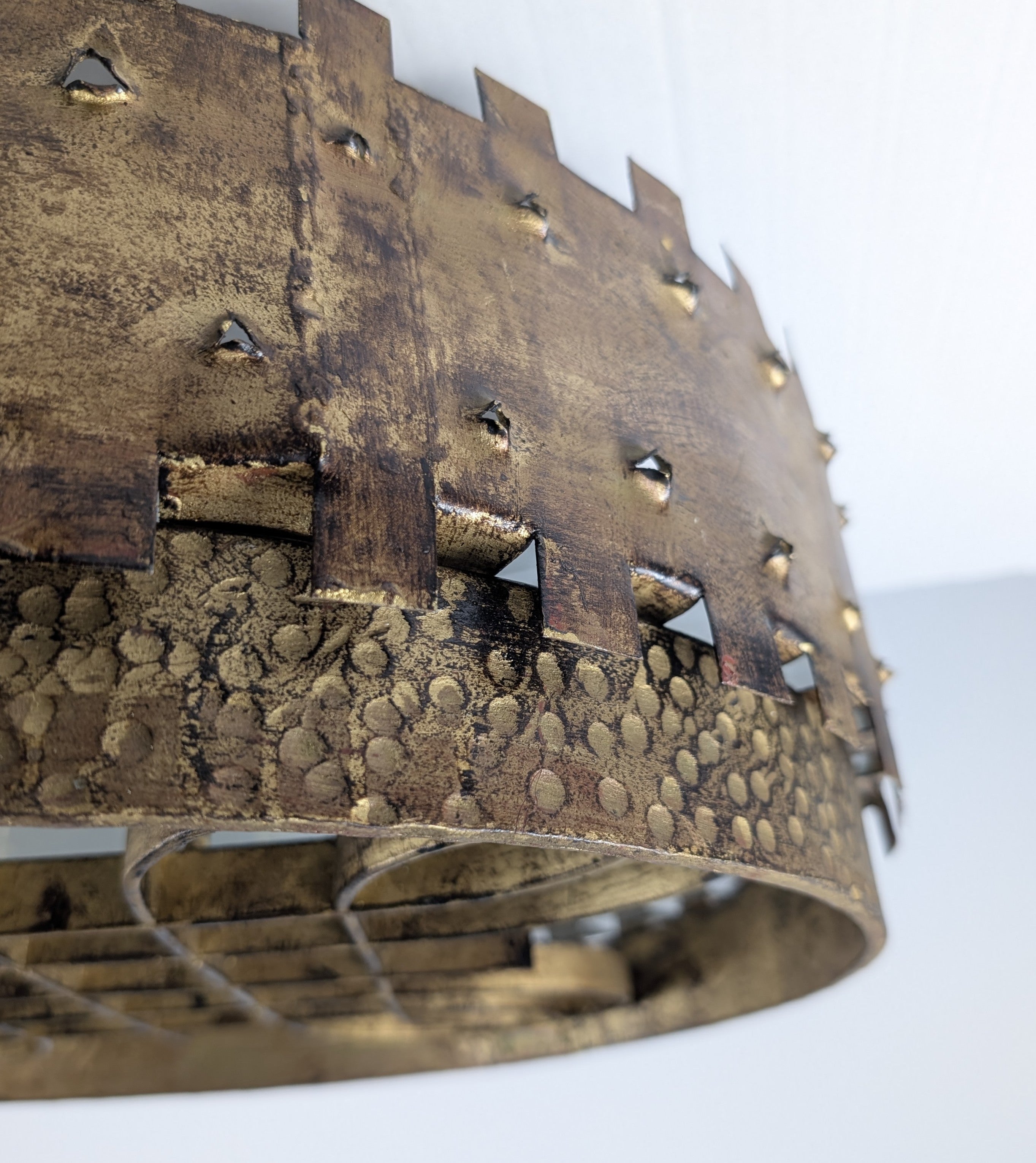 1940s_Brutalist_Flush_Mount_Ceiling_Lamp_in_Hammered_Gilt_Wrought_Iron
