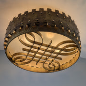 1940s_Brutalist_Flush_Mount_Ceiling_Lamp_in_Hammered_Gilt_Wrought_Iron