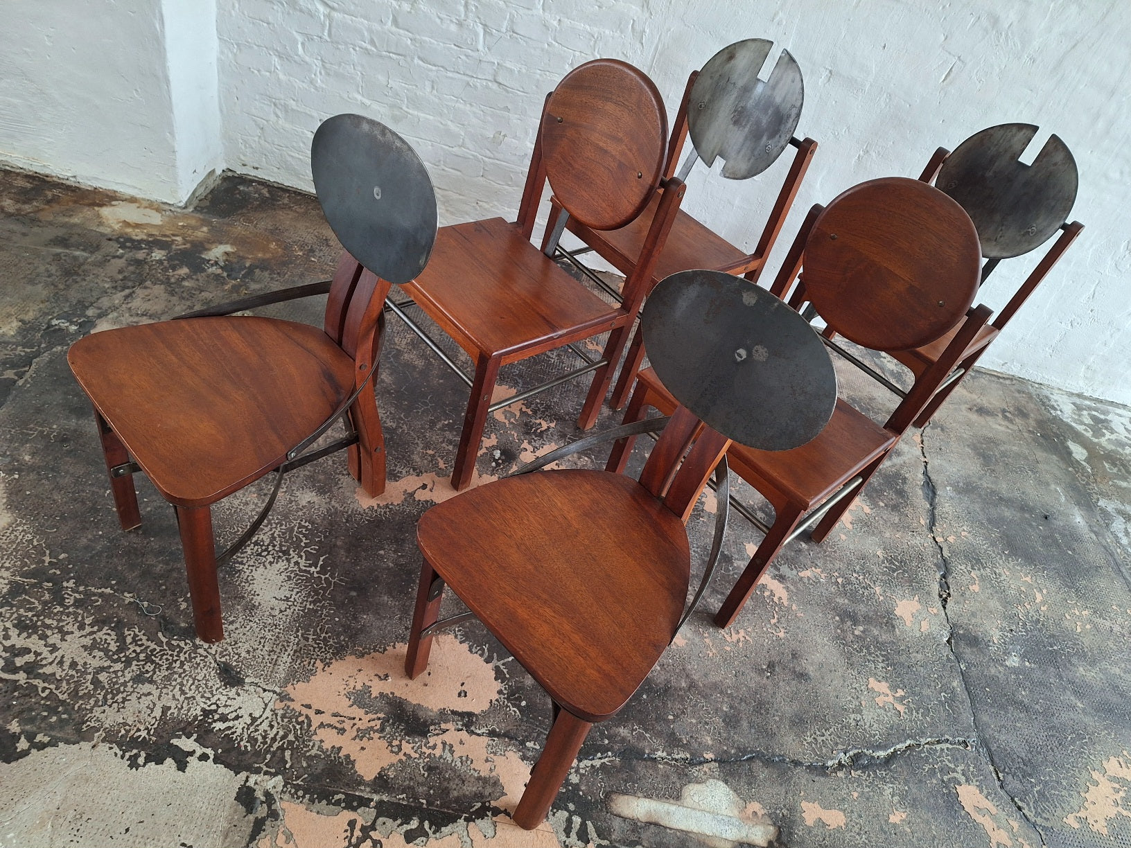Set_of_6_Rare_Brutalist_Dining_Chairs_in_Teak_and_Patinated_Steel_Mid_Century_Modern