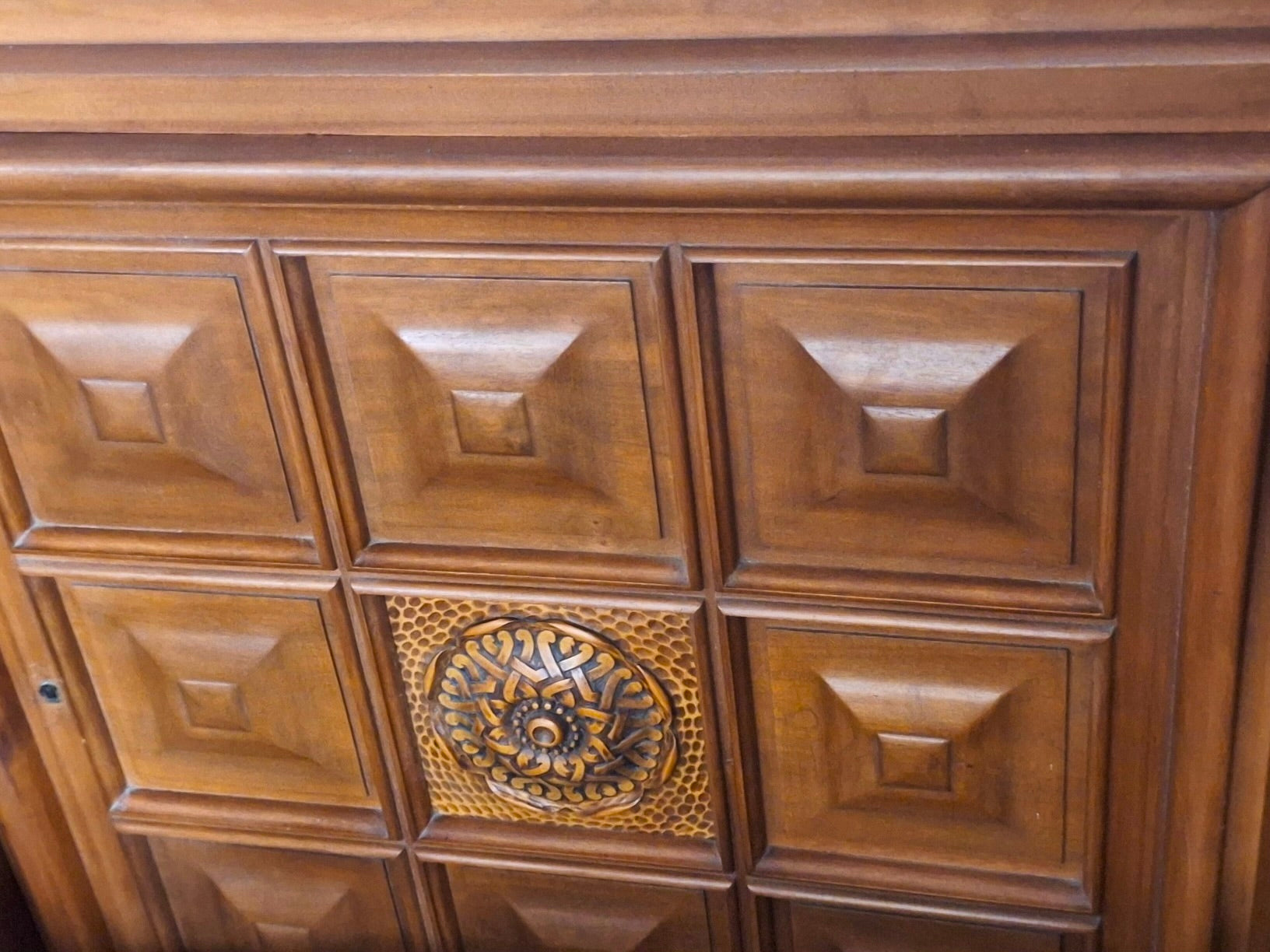 Large_French_Brutalist_Walnut_Sideboard_with_Carved_Panels,_1940s,_Charles_Dudouyt_Style